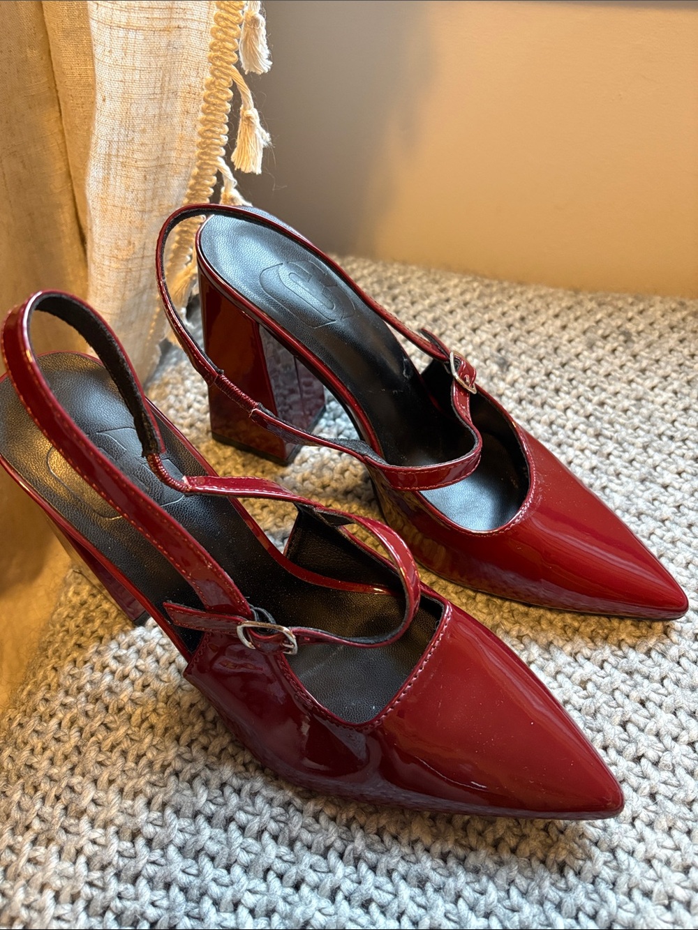 Patent Leather look Slingback Pumps - Deep Red